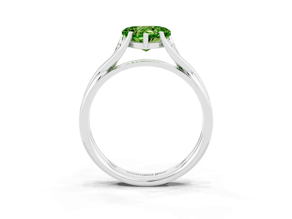 Silver Heart Cut Peridot Solitaire Twist Band Prong Setting Ring