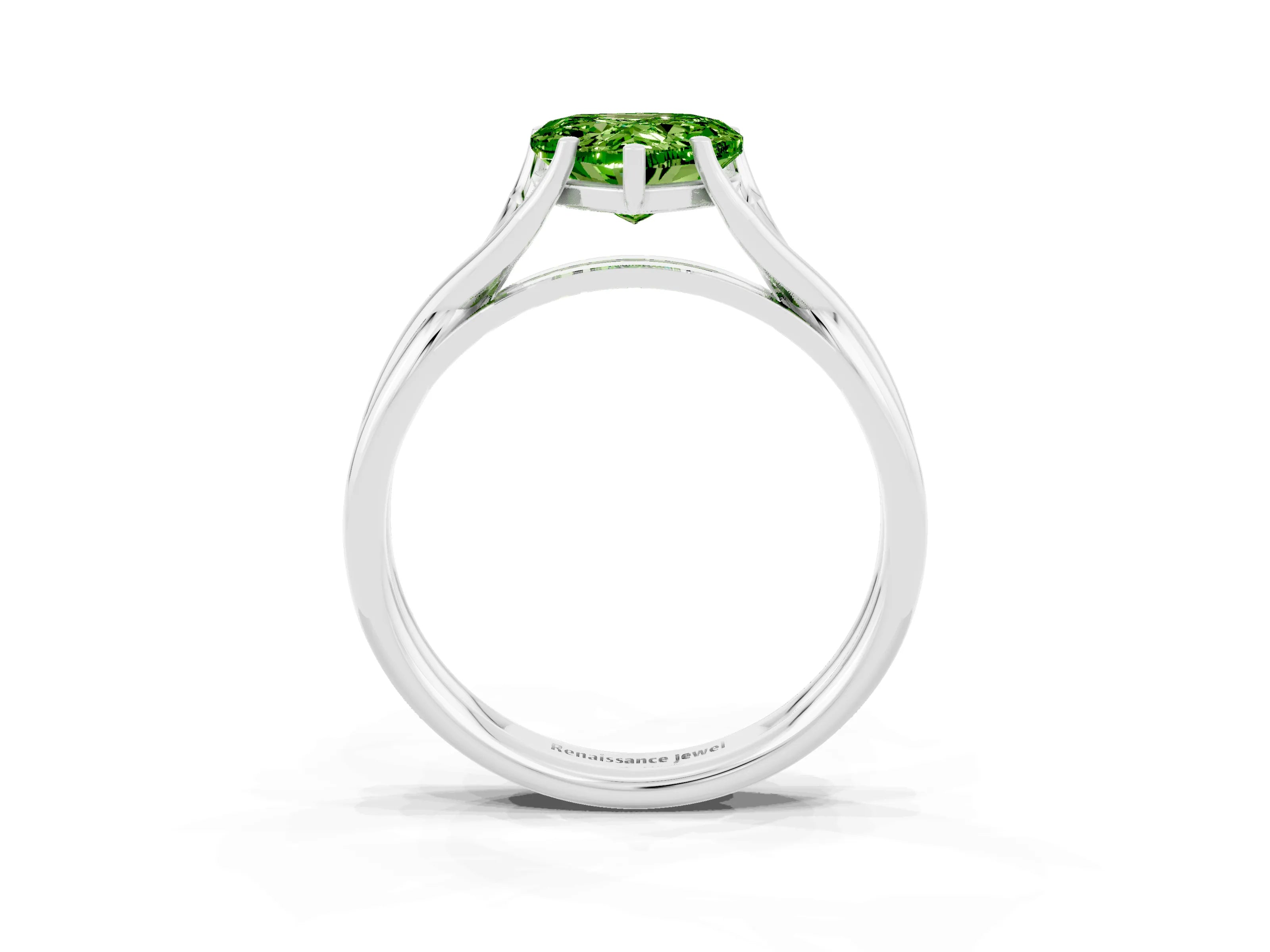 White gold Heart Cut Peridot Solitaire Twist Band Prong Setting Ring_39