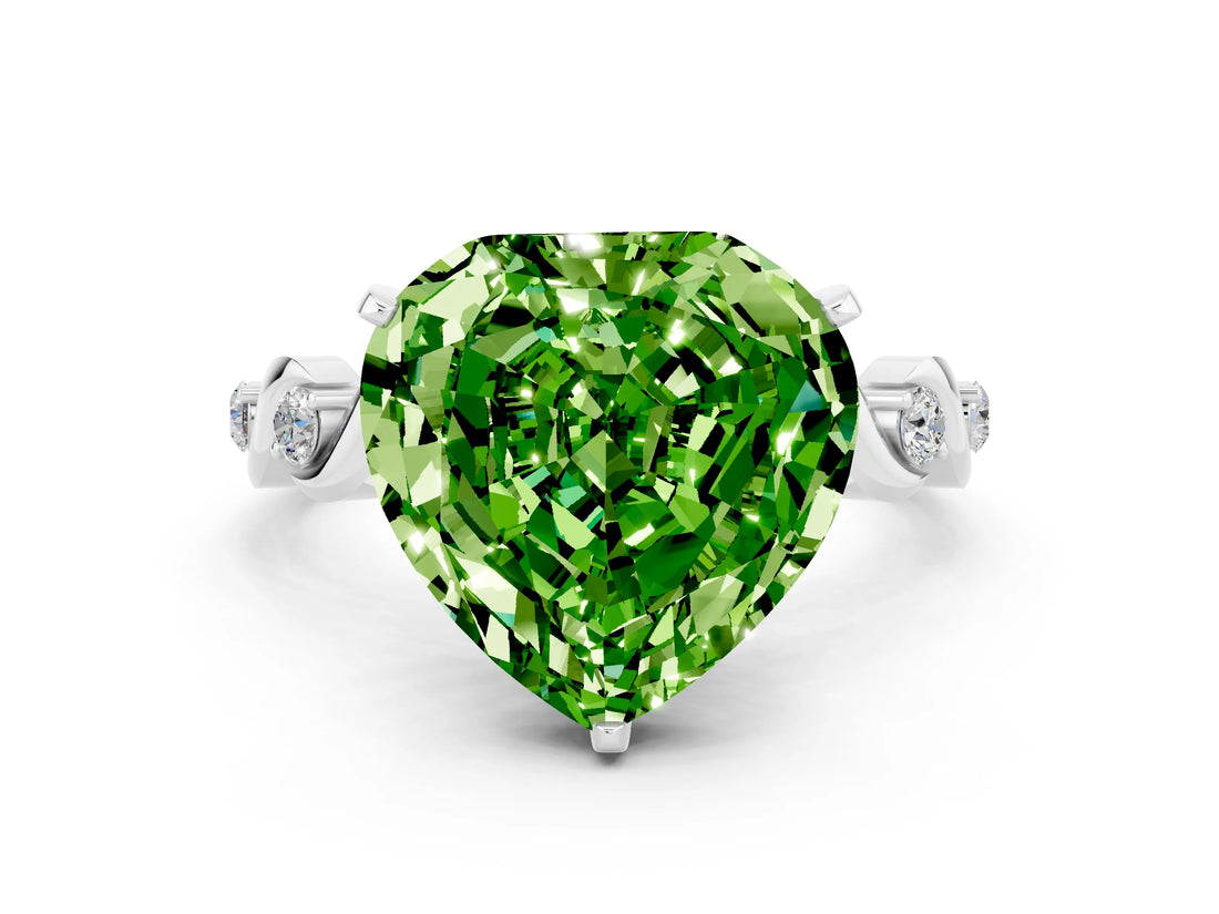 White gold Heart Cut Peridot Solitaire Twisted Band with Round  Accents and Prong Setting_12