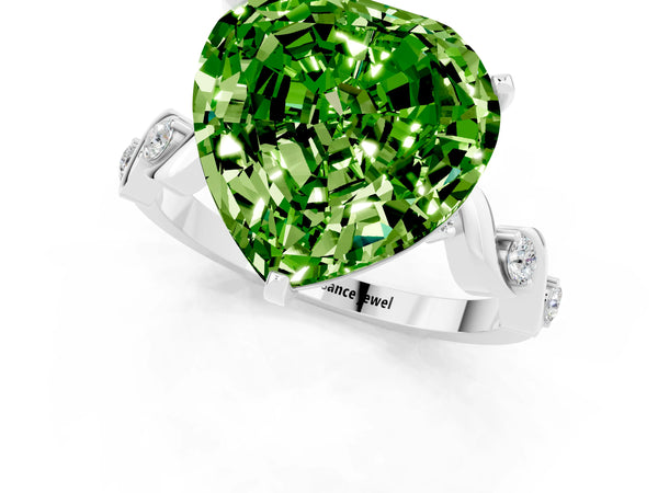 White gold Heart Cut Peridot Solitaire Twisted Band with Round  Accents and Prong Setting