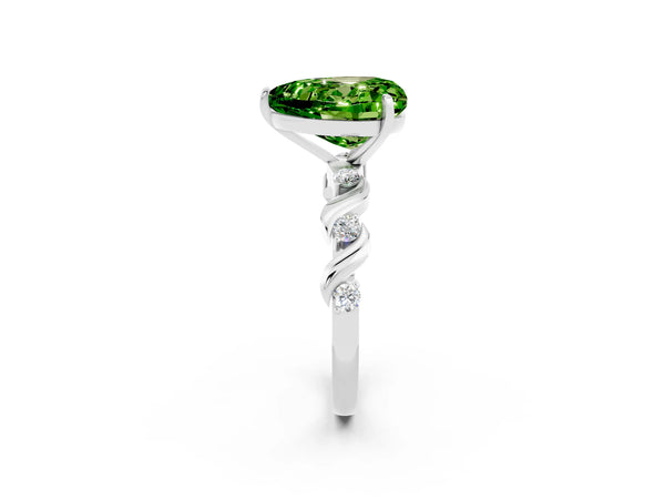 White gold Heart Cut Peridot Solitaire Twisted Band with Round  Accents and Prong Setting