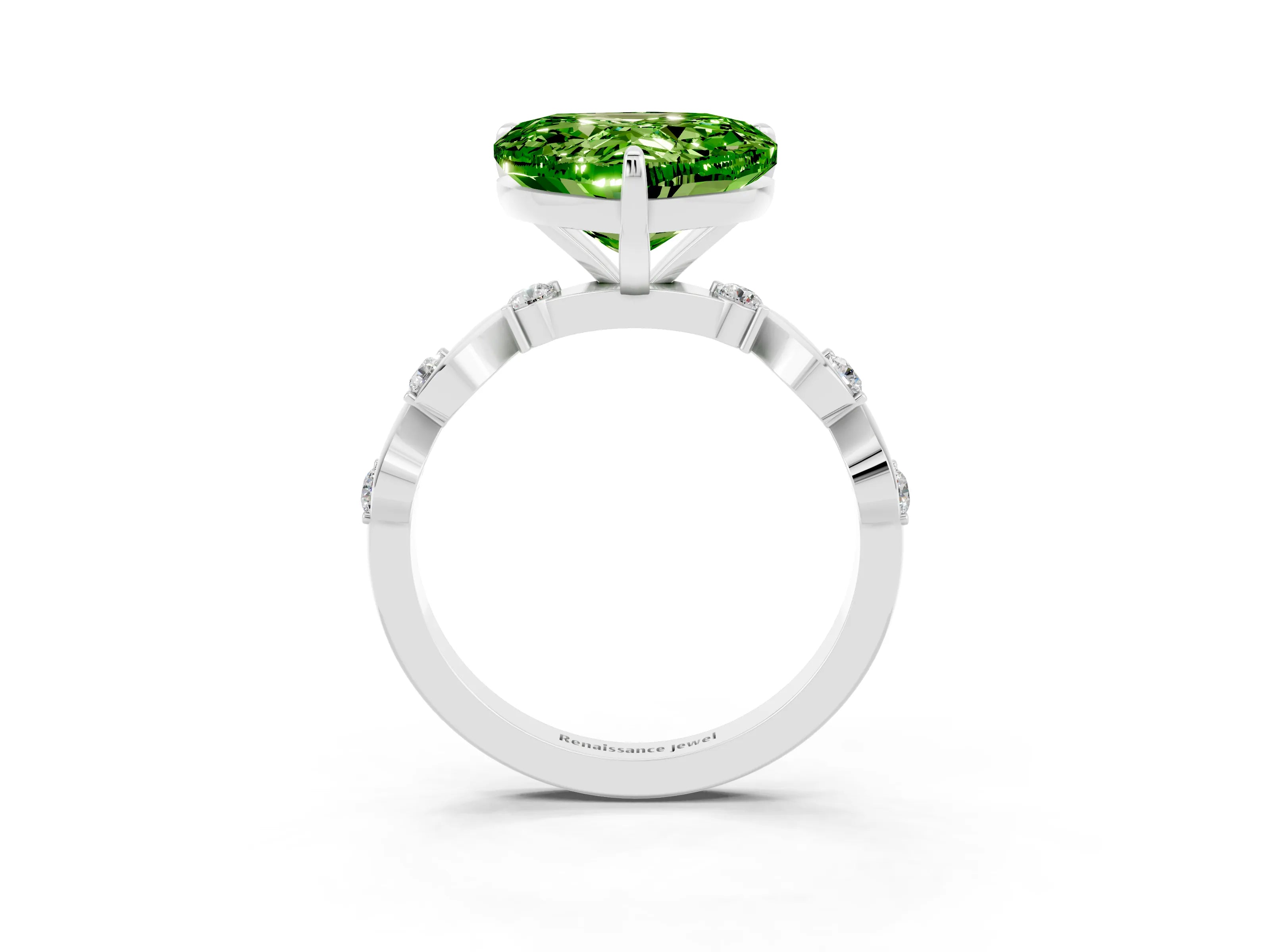 White gold Heart Cut Peridot Solitaire Twisted Band with Round  Accents and Prong Setting_15