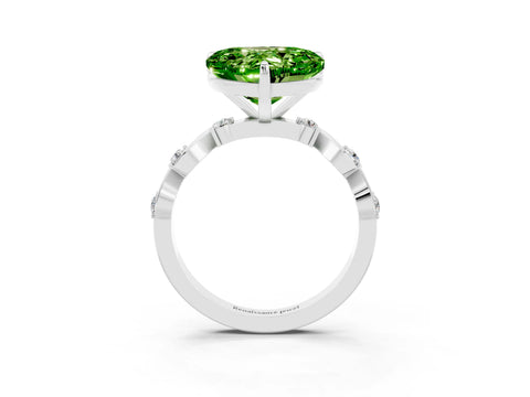 White gold Heart Cut Peridot Solitaire Twisted Band with Round  Accents and Prong Setting_15