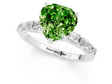 White gold Heart Cut Peridot Solitaire with Side Baguettes and Channel Set Band_1