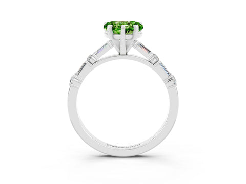 White gold Heart Cut Peridot Solitaire with Side Baguettes and Channel Set Band_3