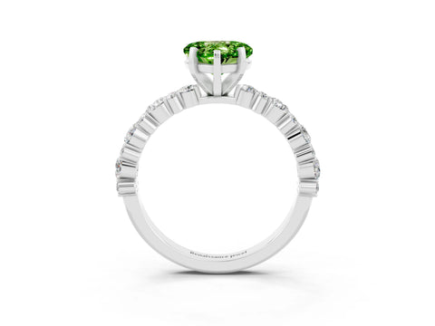 White gold Heart Cut Peridot Solitaire with Side Stones, Pave Band, Four-Prong Setting_39