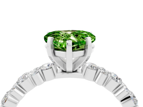 White gold Heart Cut Peridot Solitaire with Side Stones, Pave Band, Four-Prong Setting_40