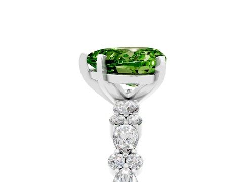White gold Heart Cut Peridot Solitaire with Side Stones, Pave Band, Four-Prong Setting_41