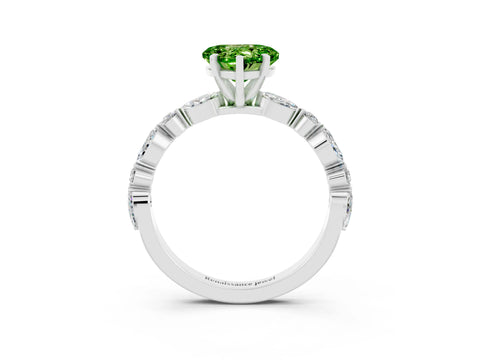 White gold Heart Cut Peridot Solitaire with Side Stones on a Pavé Band and Four-Prong Setting_3