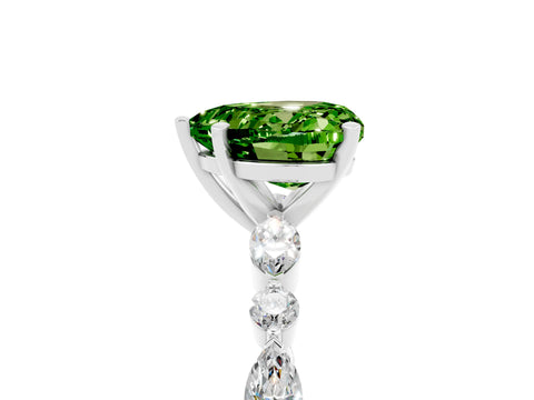 White gold Heart Cut Peridot Solitaire with Side Stones on a Pavé Band and Four-Prong Setting_5