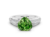 White gold Heart Cut Peridot Split Shank Engagement Ring with Pavé Band