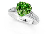 White gold Heart Cut Peridot Split Shank Engagement Ring with Pavé Band_1