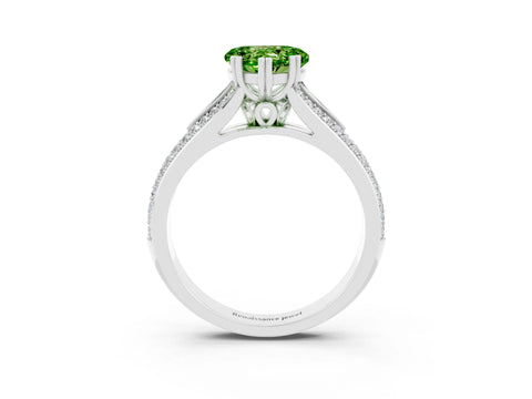White gold Heart Cut Peridot Split Shank Engagement Ring with Pavé Band_3