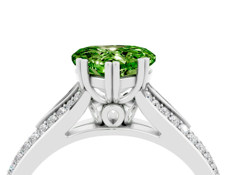 White gold Heart Cut Peridot Split Shank Engagement Ring with Pavé Band_4