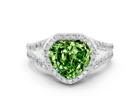 White gold Heart Cut Peridot Split Shank Halo Ring with Four-Prong Setting_51