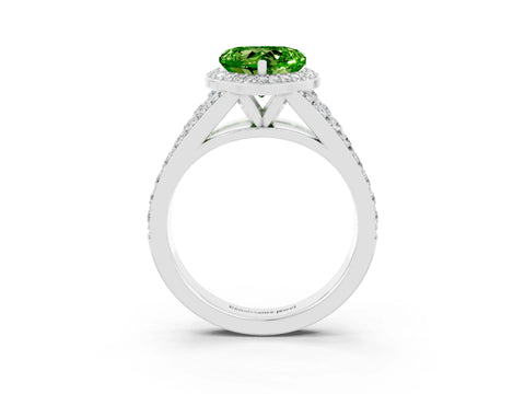 White gold Heart Cut Peridot Split Shank Halo Ring with Four-Prong Setting_54