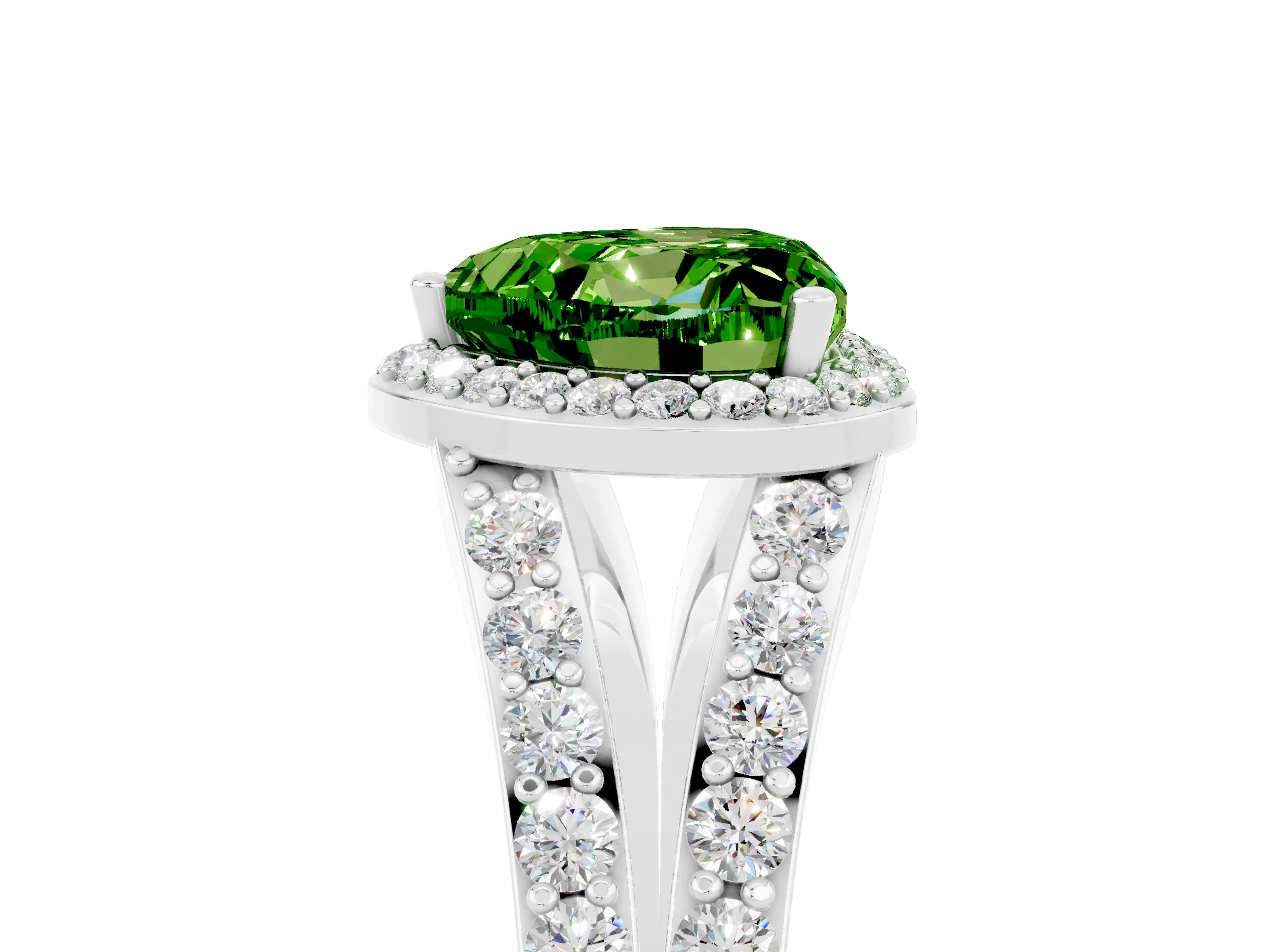 White gold Heart Cut Peridot Split Shank Halo Ring with Four-Prong Setting_56