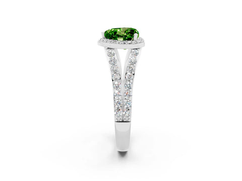 White gold Heart Cut Peridot Split Shank Halo Ring with Four-Prong Setting_62