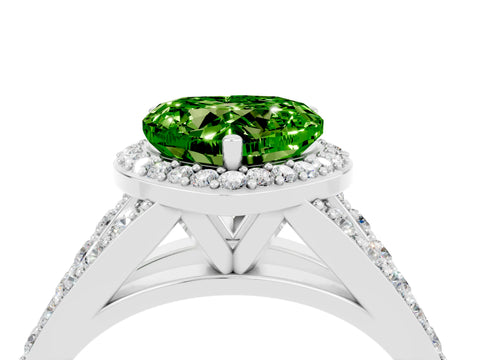 White gold Heart Cut Peridot Split Shank Halo Ring with Four-Prong Setting_64