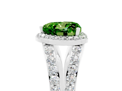 White gold Heart Cut Peridot Split Shank Halo Ring with Four-Prong Setting_65