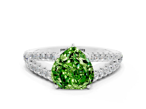 White gold Heart Cut Peridot Split Shank Pavé Engagement Ring with Four-Prong Setting_12