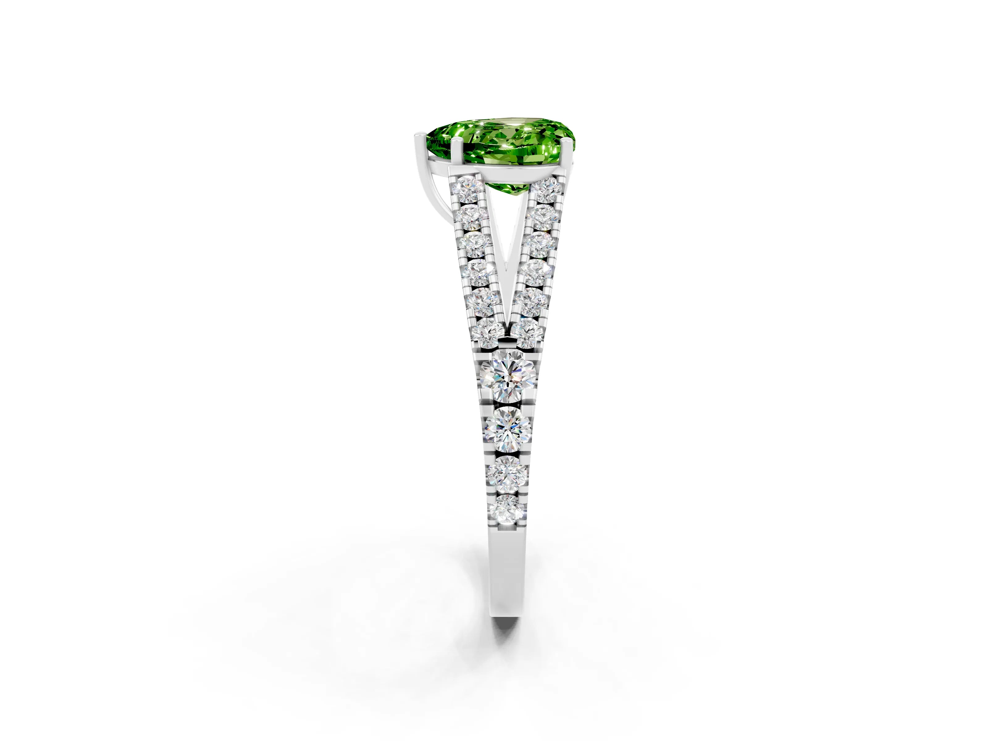 White gold Heart Cut Peridot Split Shank Pavé Engagement Ring with Four-Prong Setting_14