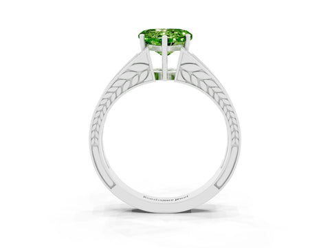 White gold Heart Cut Peridot Split Shank Ring with Pavé Band and Four-Prong Setting_3