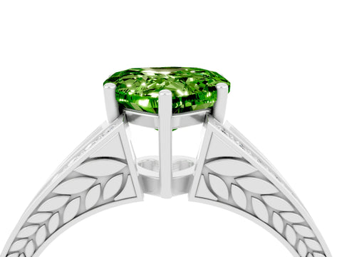 White gold Heart Cut Peridot Split Shank Ring with Pavé Band and Four-Prong Setting_4