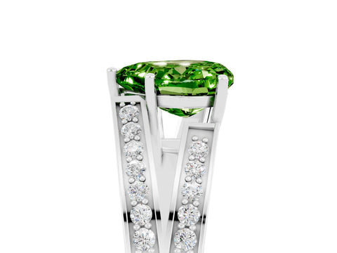 White gold Heart Cut Peridot Split Shank Ring with Pavé Band and Four-Prong Setting_5
