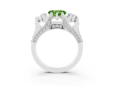 White gold Heart Cut Peridot Three-Stone Ring with Channel Set Band and Four-Prong Setting_3