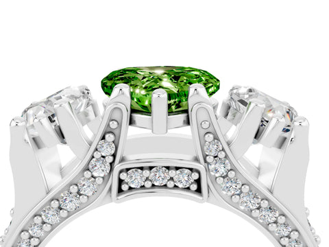 White gold Heart Cut Peridot Three-Stone Ring with Channel Set Band and Four-Prong Setting_4