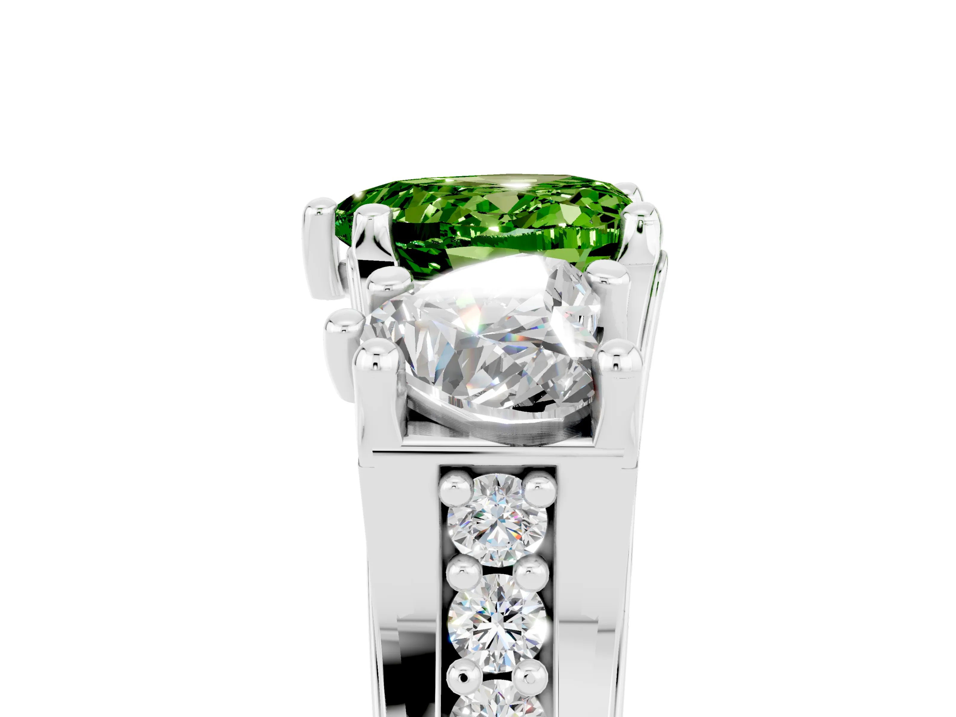 White gold Heart Cut Peridot Three-Stone Ring with Channel Set Band and Four-Prong Setting_5