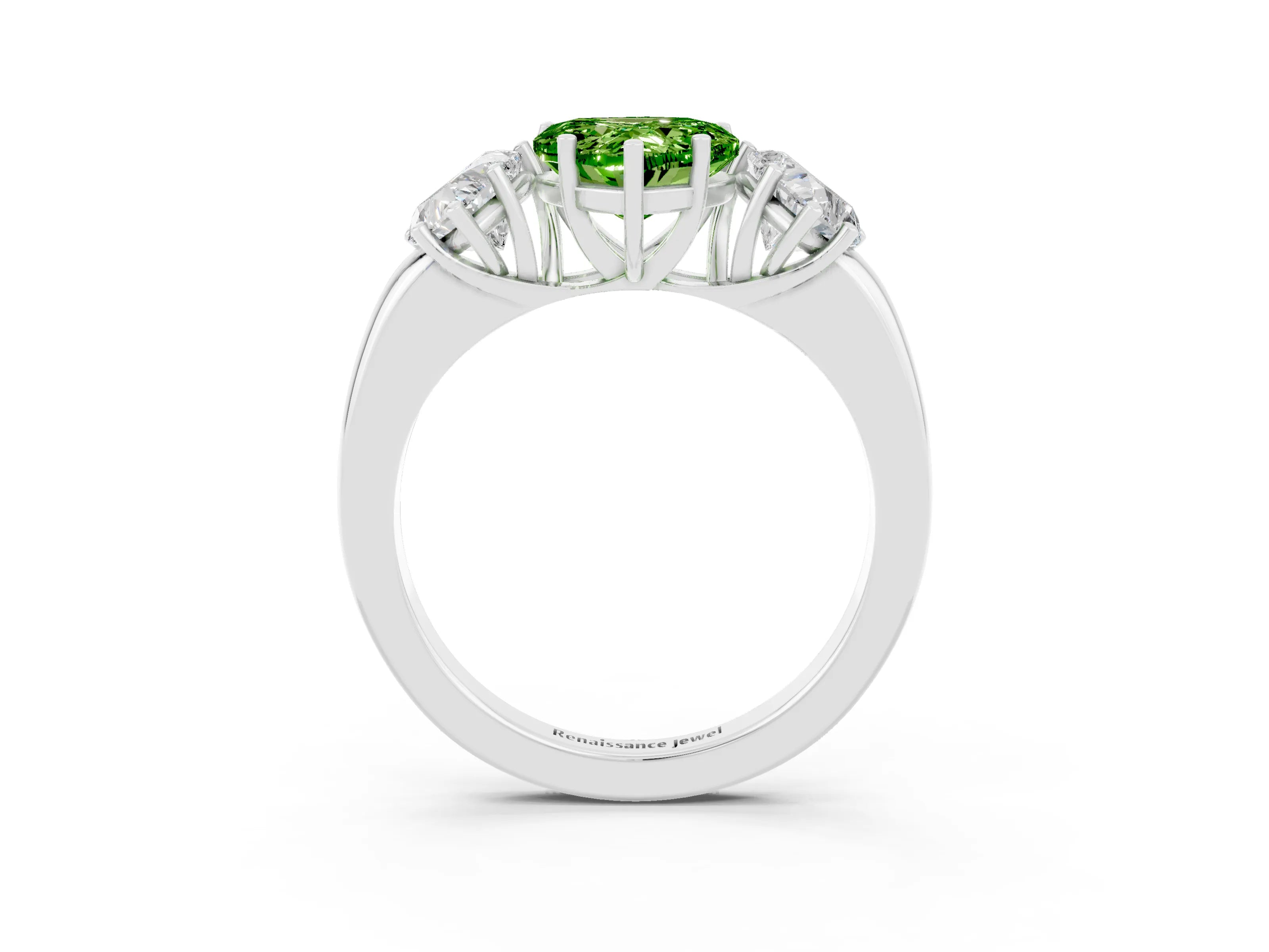 White gold Heart Cut Peridot Three-Stone Ring with Four-Prong Setting and Classic Band_3