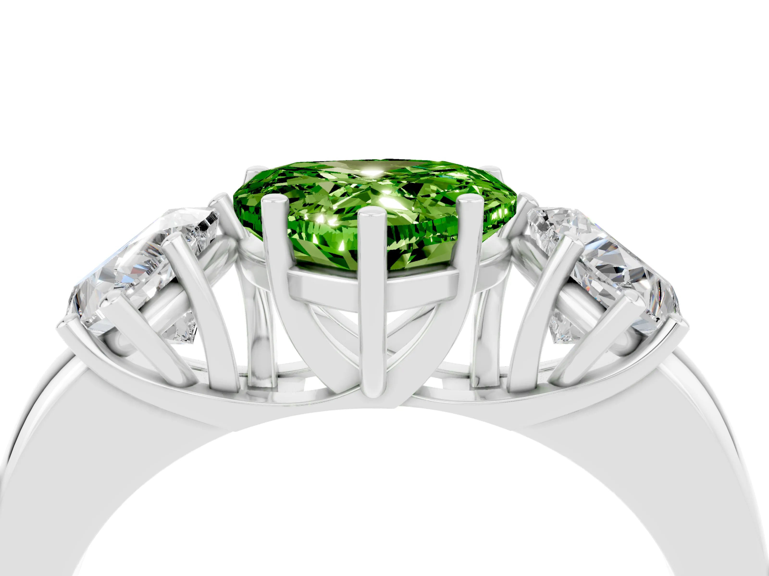 White gold Heart Cut Peridot Three-Stone Ring with Four-Prong Setting and Classic Band_4