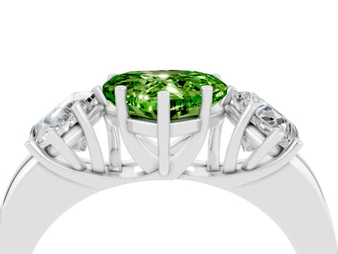 White gold Heart Cut Peridot Three-Stone Ring with Four-Prong Setting and Classic Band_4