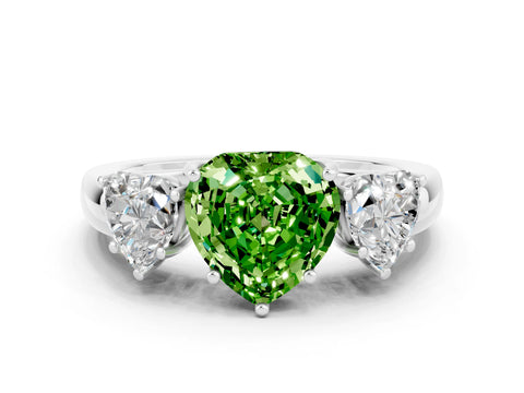 White gold Heart Cut Peridot Three-Stone Ring with Four-Prong Setting and Classic Band