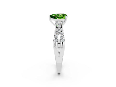 White gold Heart Cut Peridot Three-Stone Ring with Pavé Split Shank and Four-Prong Setting_22