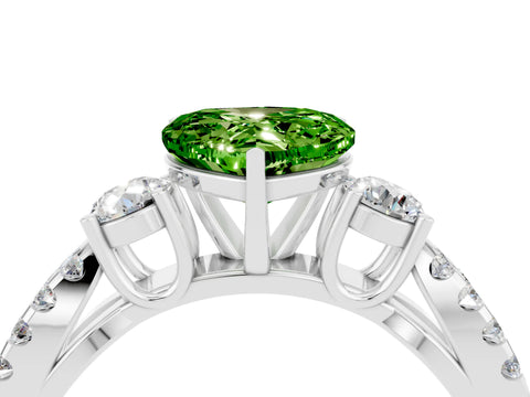 White gold Heart Cut Peridot Three-Stone Ring with Pavé Split Shank and Four-Prong Setting_28