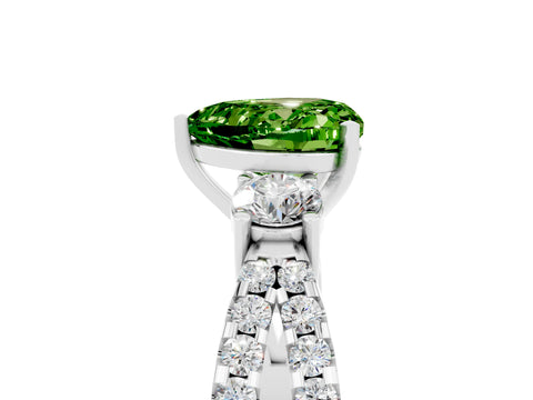White gold Heart Cut Peridot Three-Stone Ring with Pavé Split Shank and Four-Prong Setting_29
