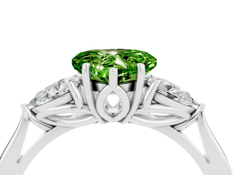 White gold Heart Cut Peridot Three-Stone Ring with Pear Side Stones and Four-Prong Setting_16