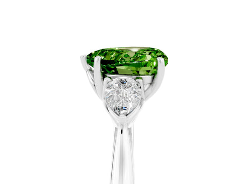 White gold Heart Cut Peridot Three-Stone Ring with Pear Side Stones and Four-Prong Setting_17
