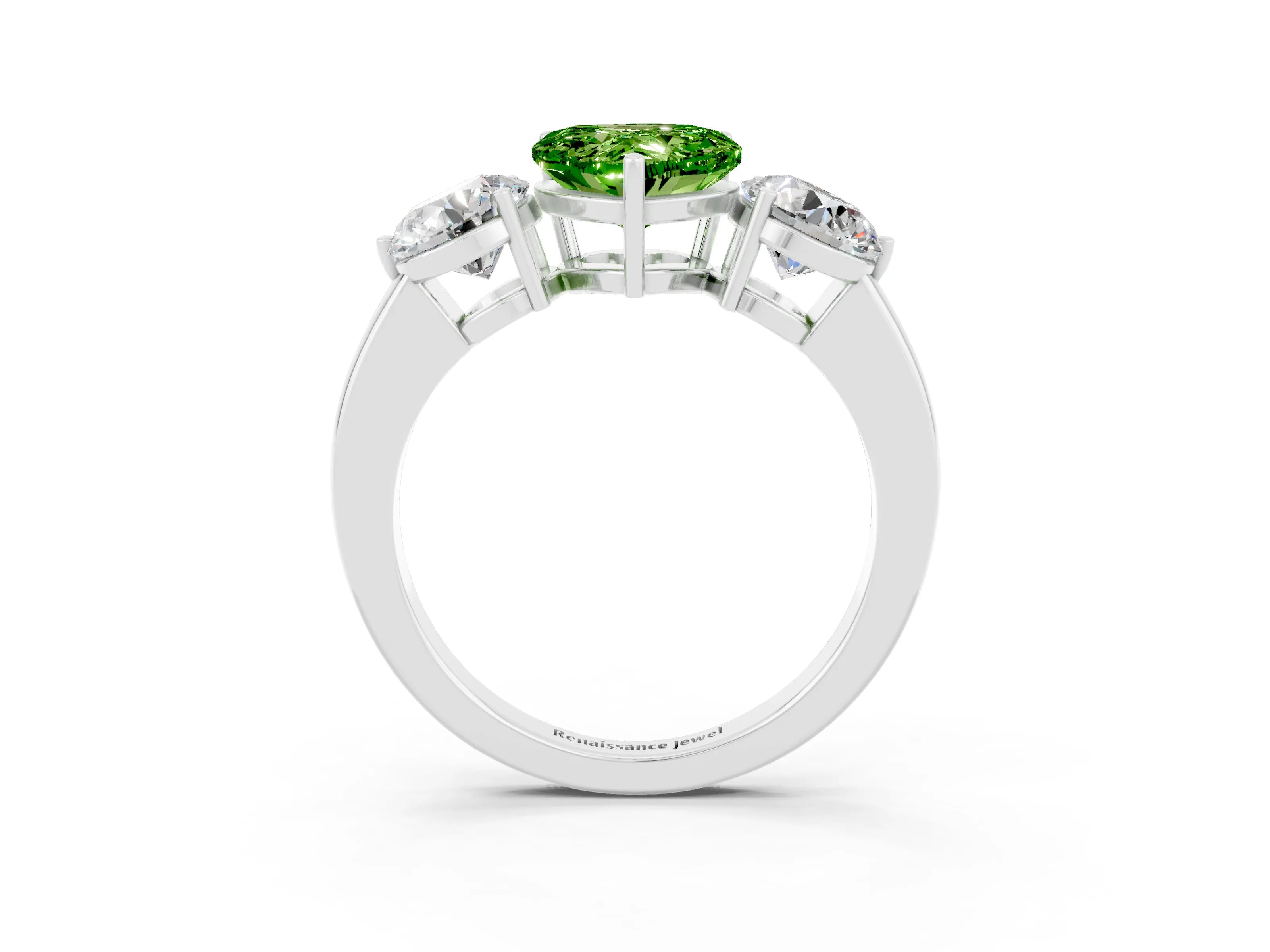 White gold Heart Cut Peridot Three-Stone Ring with Prong Setting and Classic Band_3