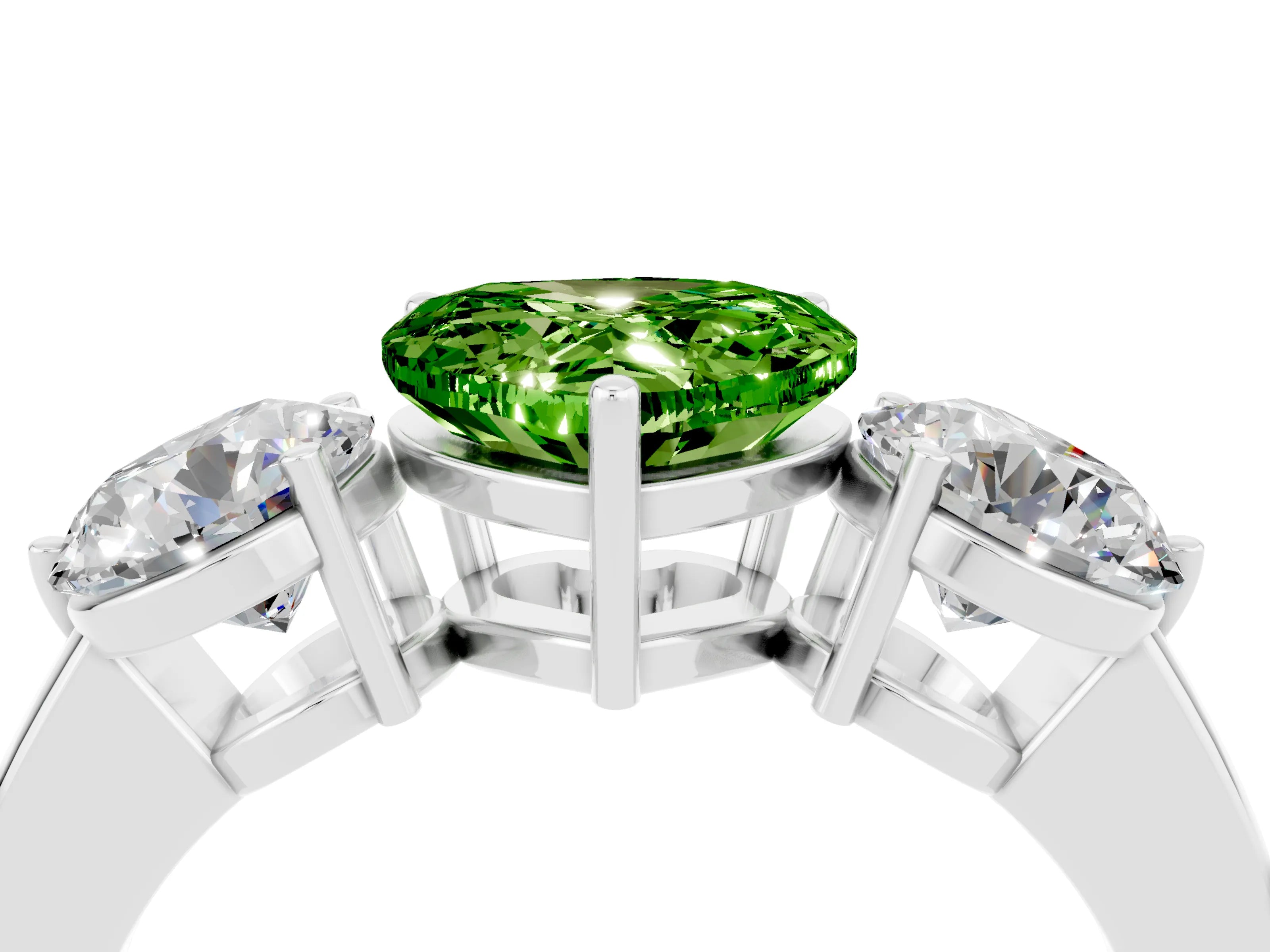 White gold Heart Cut Peridot Three-Stone Ring with Prong Setting and Classic Band_4