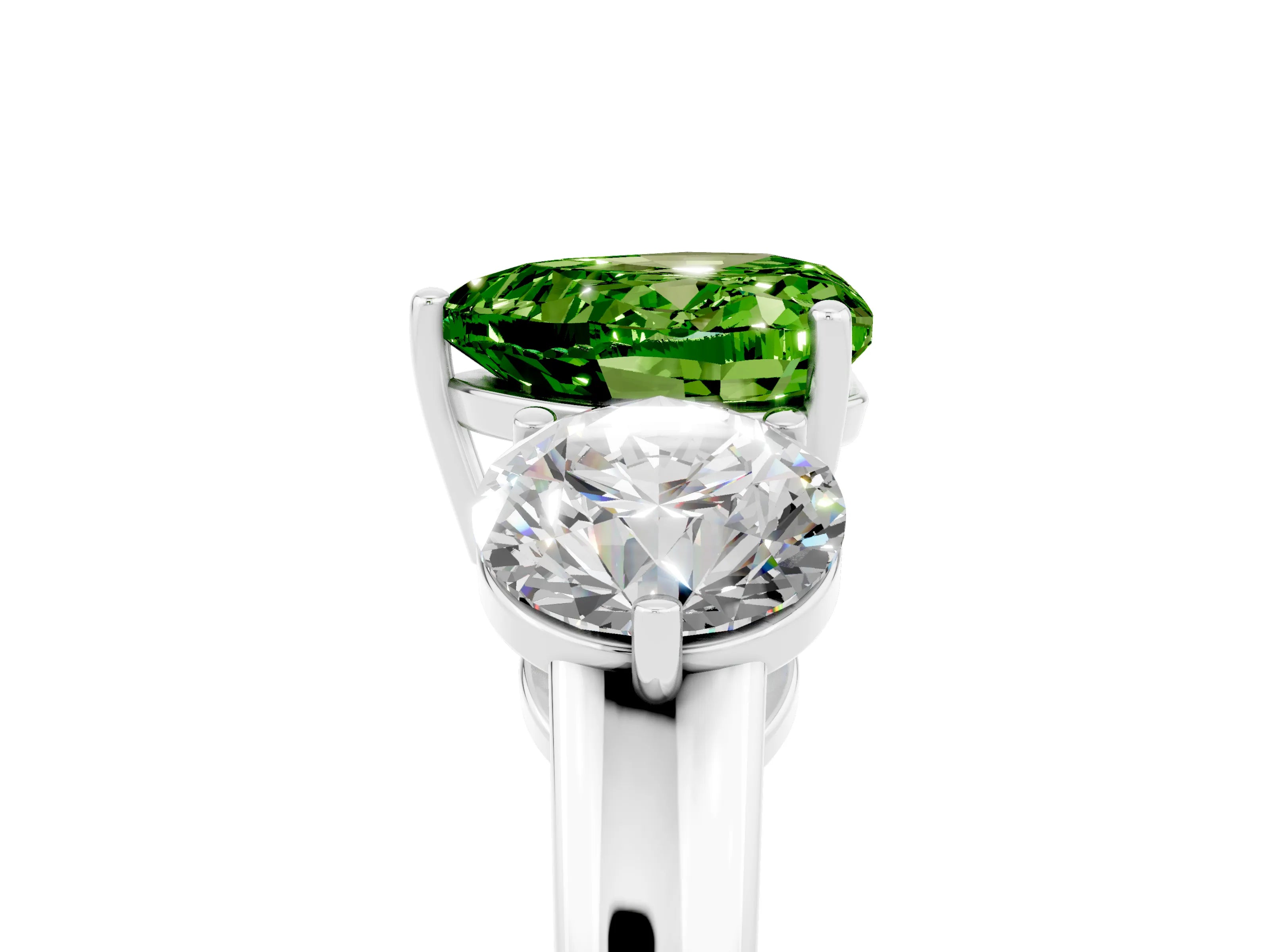 White gold Heart Cut Peridot Three-Stone Ring with Prong Setting and Classic Band_5