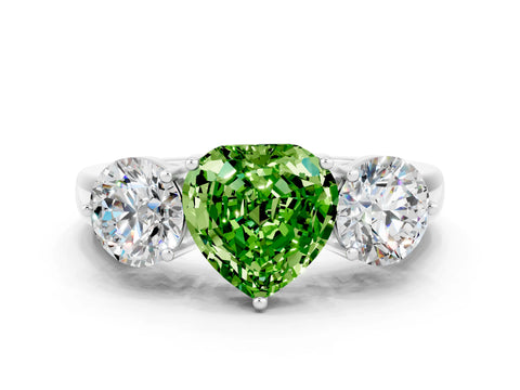White gold Heart Cut Peridot Three-Stone Ring with Prong Setting and Classic Band