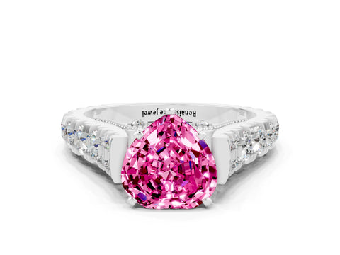 White gold Heart Cut Pink Sapphire Classic Solitaire Ring with Pavé Band and Four-Prong Setting_12