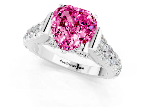 White gold Heart Cut Pink Sapphire Classic Solitaire Ring with Pavé Band and Four-Prong Setting_13