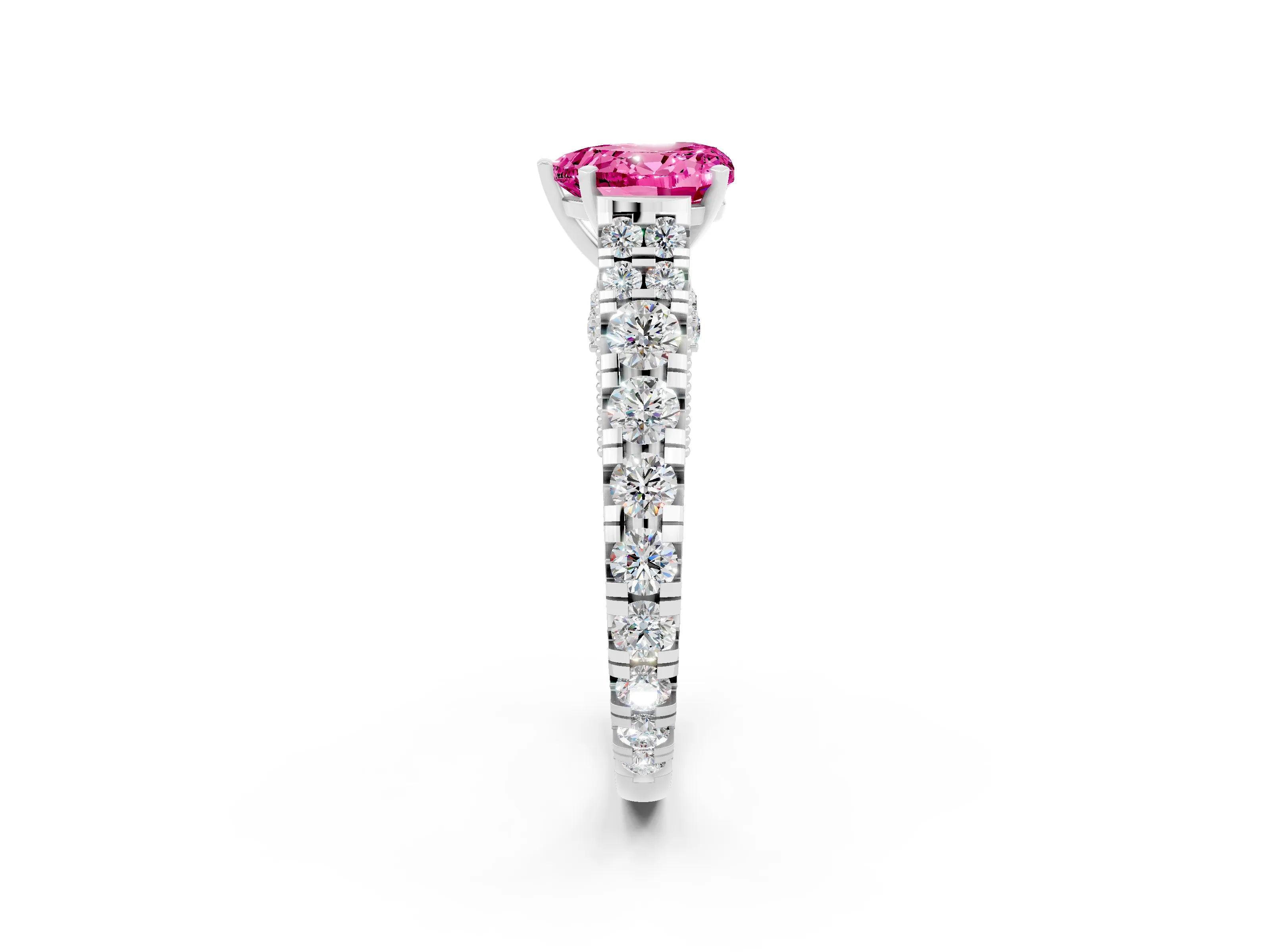 White gold Heart Cut Pink Sapphire Classic Solitaire Ring with Pavé Band and Four-Prong Setting_14