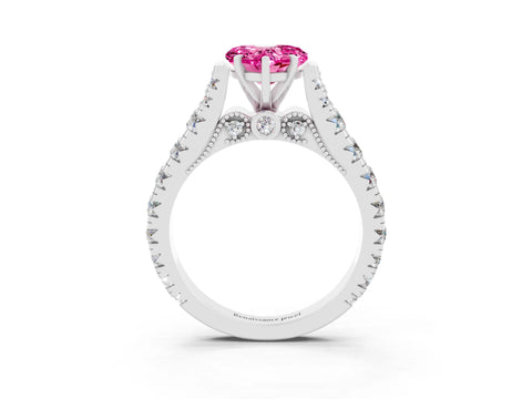 White gold Heart Cut Pink Sapphire Classic Solitaire Ring with Pavé Band and Four-Prong Setting_15