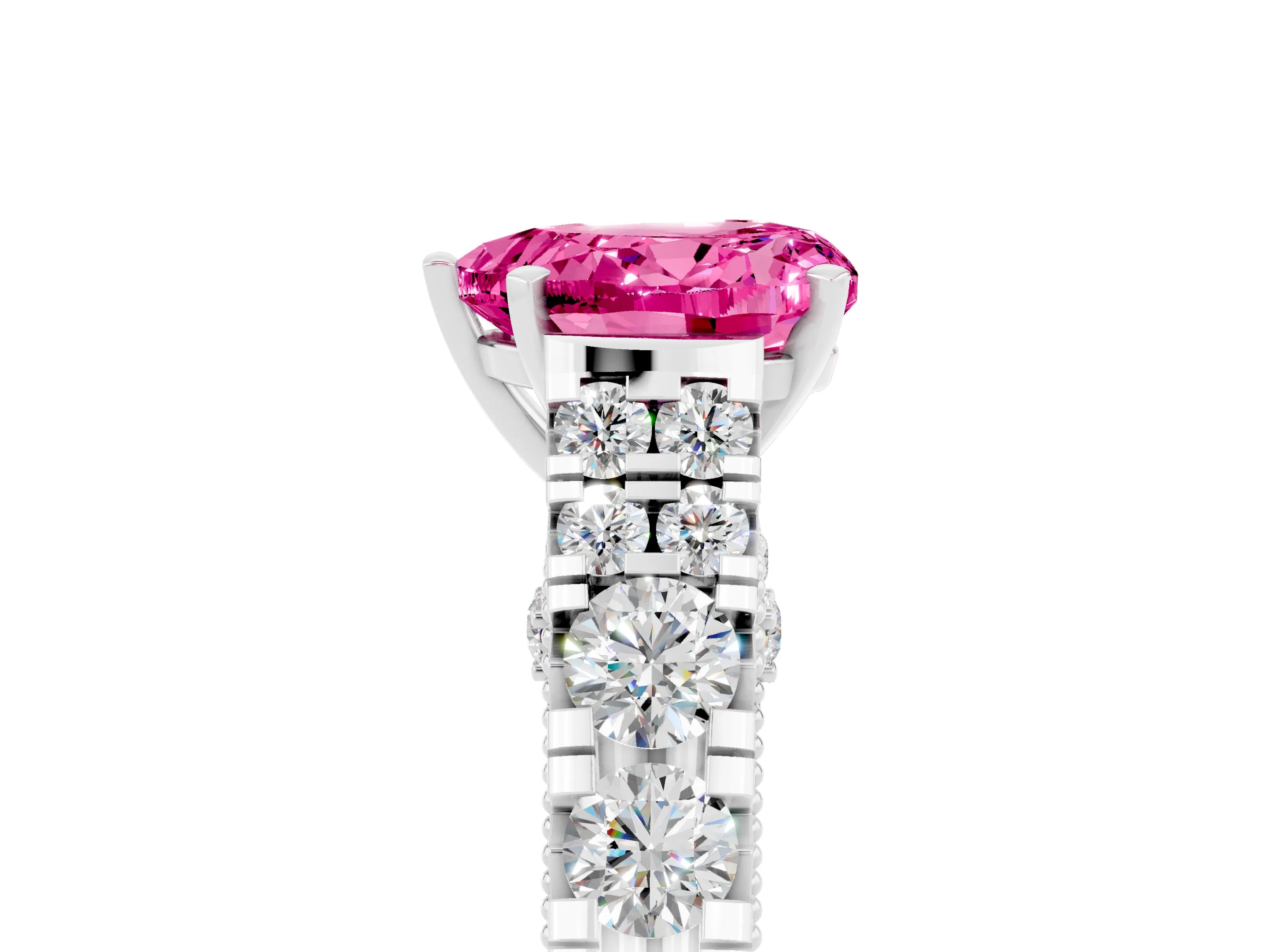 White gold Heart Cut Pink Sapphire Classic Solitaire Ring with Pavé Band and Four-Prong Setting_17